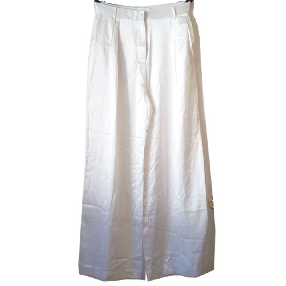 NWT Michael Lo Sordo Relaxed Silk Boy Pant 10 Wide Leg White - Picture 3 of 16